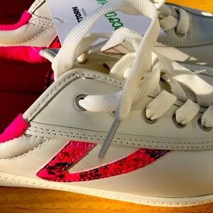 Tretorn White and Pink Leather Sneakers